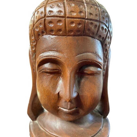 Antique Solid Wood Hand Carved Buddha Bust - Picture 2 of 8
